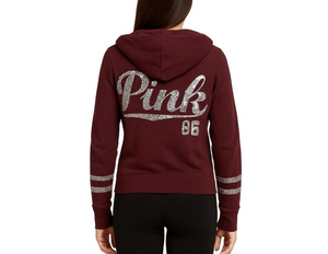 Pink Victorias Secret Sequin Zip Up Hooded Sweatshirt Size Medium